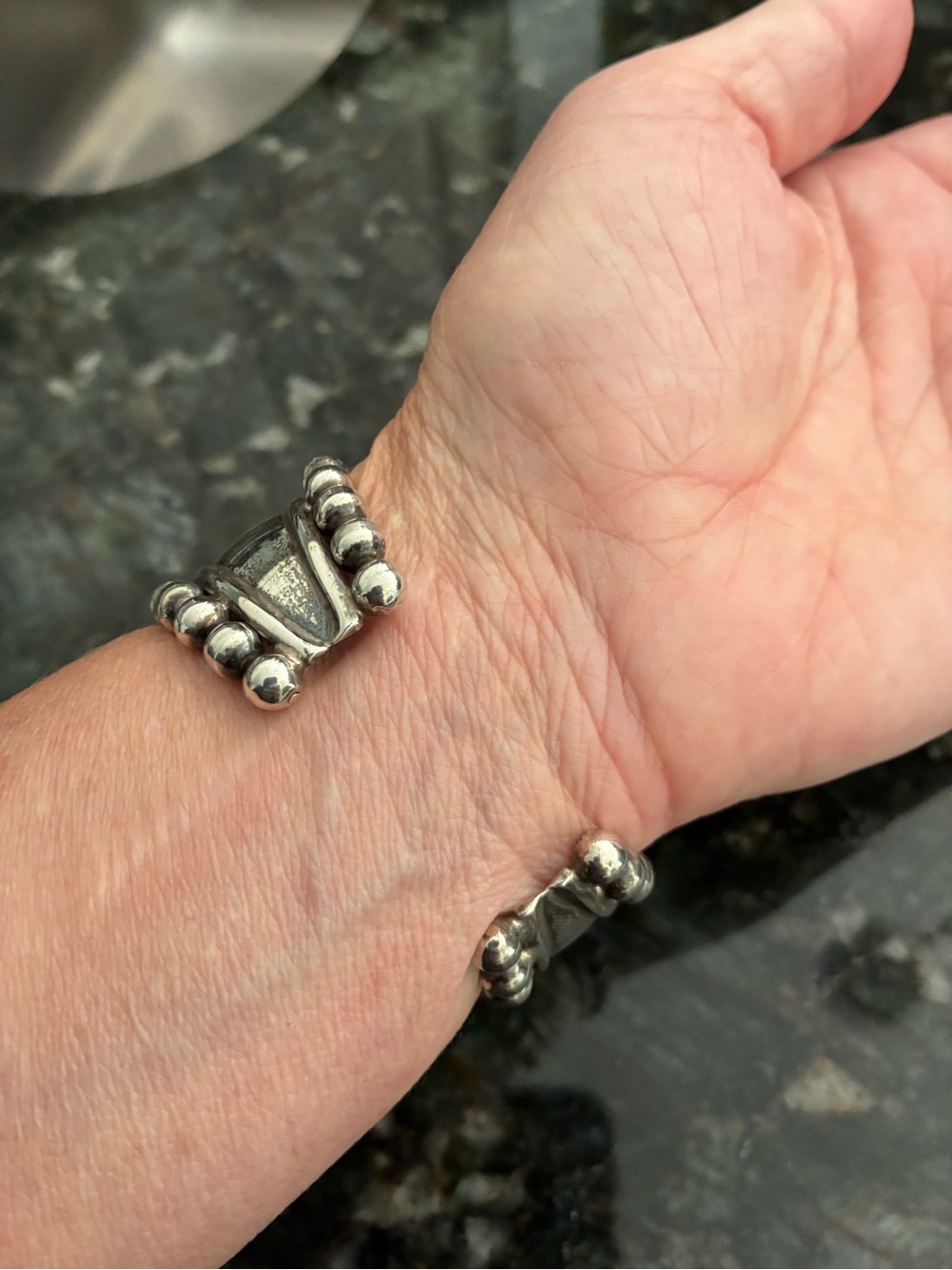 Sterling Silver Beaded Cuff Bracelet - Silver - Picture 6 of 6